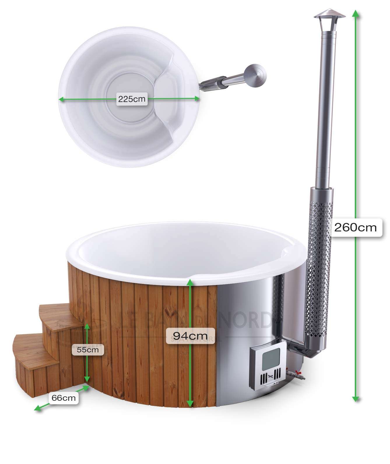 Dimensions Bain Nordique Rond interne